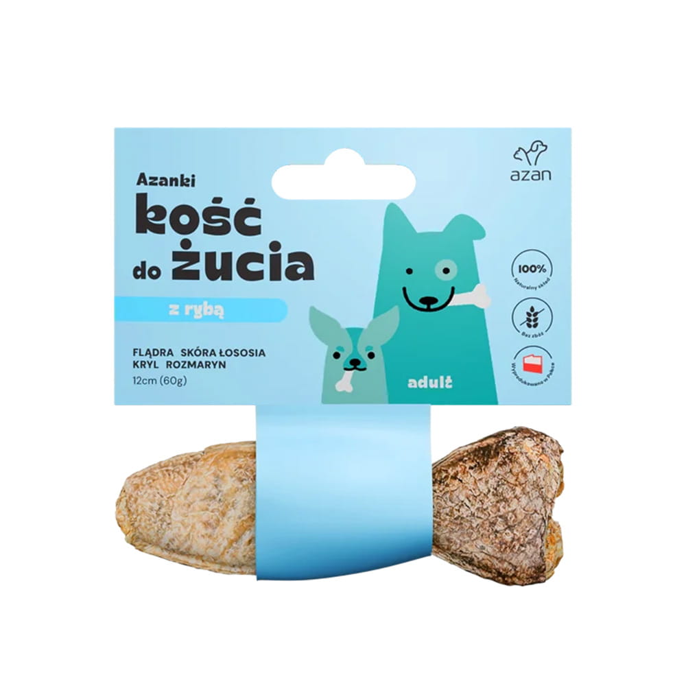 AZANKI kość do żucia ADULT z flądrą rozmarynem krylem w skórze łososia 12cm